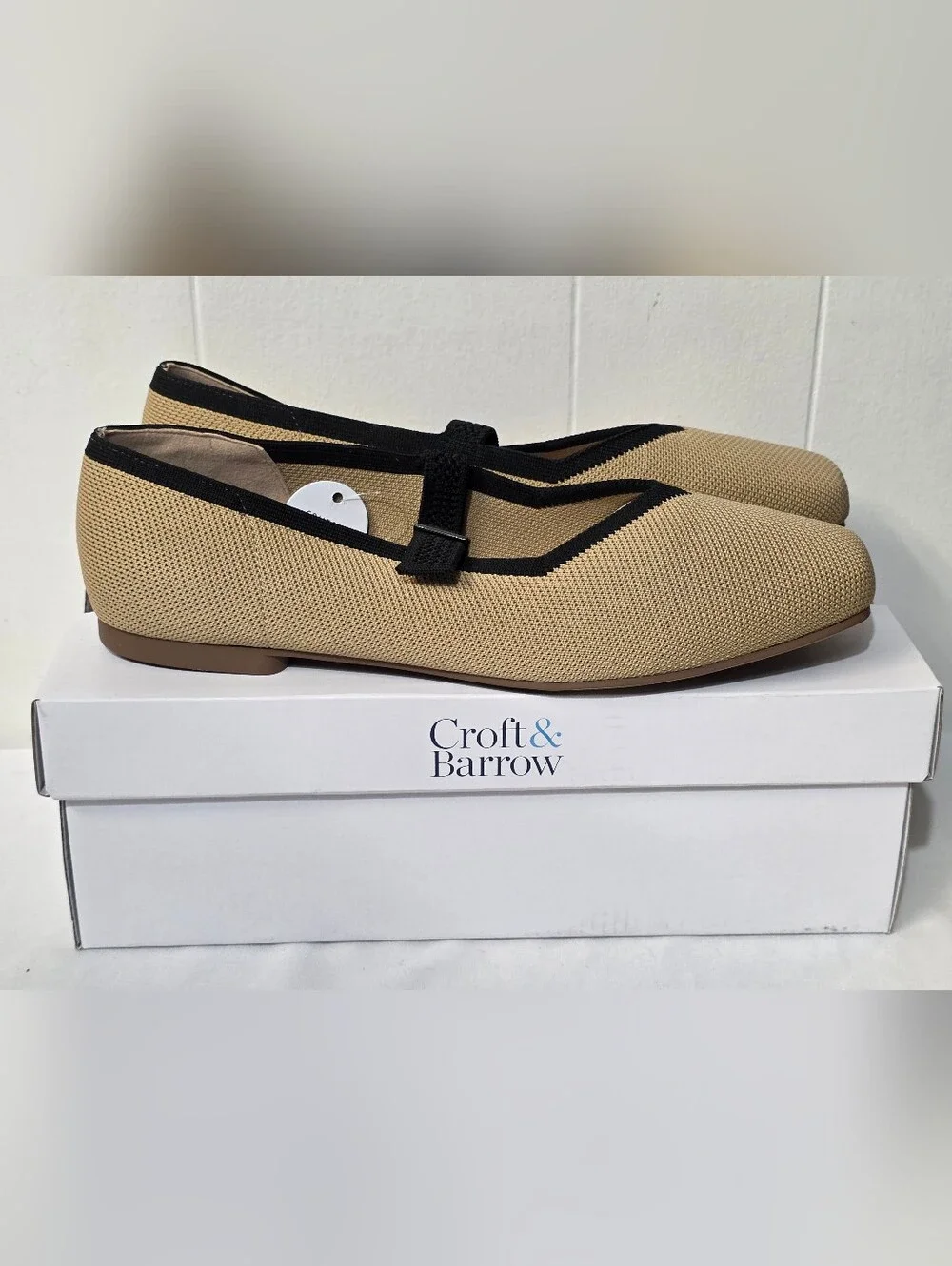 croft & barrow Romina Taupe Comfort Knit Square Toe Mary Jane Flats Size 10